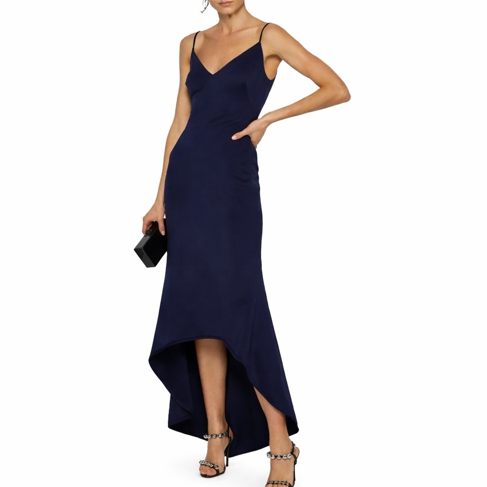 Black Halo EVE 6 Armelle High-Low Gown 0880 Neoprene Evening Dress Navy Blue